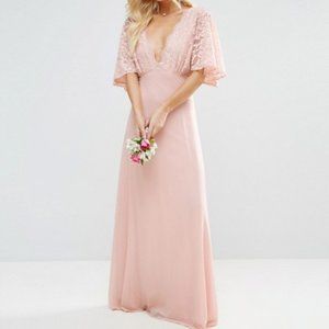 Blush Pink Maxi Dress with Lace Sleeves